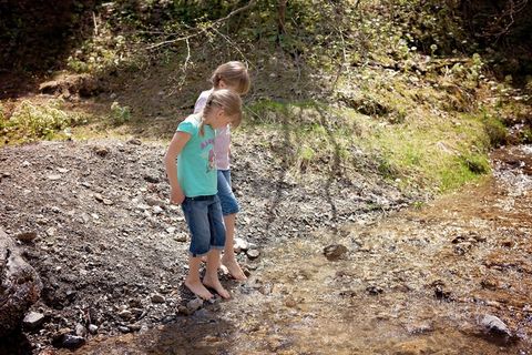 儿童，女孩，巴赫，水，自然，探索