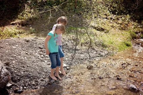 儿童，女孩，巴赫，水，自然，探索