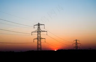 电源杆，日落，风景，红色，光，背光