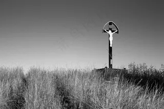 耶稣，被钉十字架，路边，交叉，草地，路径