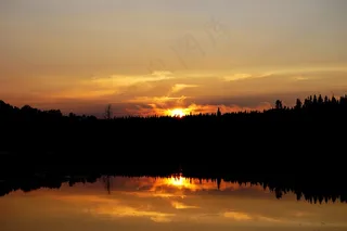 日落，湖，反射，黄昏，晚上，暮光之城