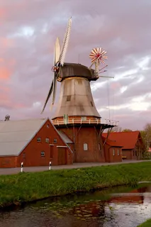 风车，磨，机翼，水，天空，云