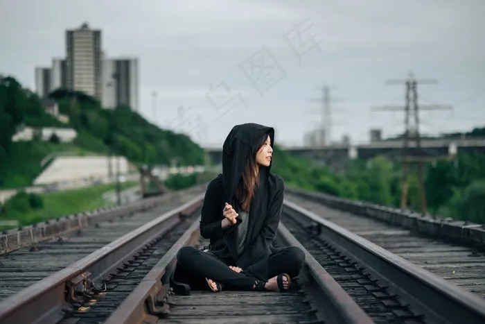生活，美容，场景，时髦，曲目，坐，等待