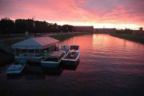 日落，海上，船