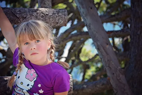 人，人类，儿童，女孩，金发，辫子，出，自然