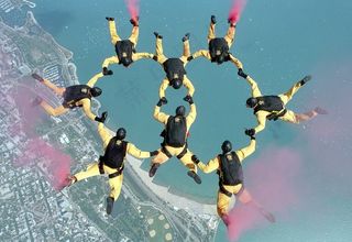 高空跳伞，团队，编队，跳，降落伞，天空，组