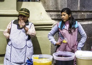 母亲，女儿，果汁，摊贩，秘鲁，库斯科