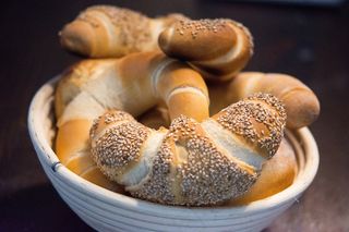 烘焙食品，新月形面包，早餐，吃，面包店，弗里施