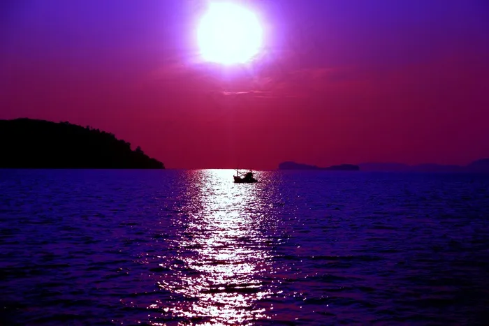 紫色，海，海洋，太阳，自然，蓝色，旅行，夏天