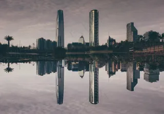 城市，摩天大楼，反射，水，建筑