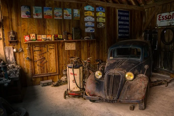 车库，商店，汽车，修理，Hdr，光，影