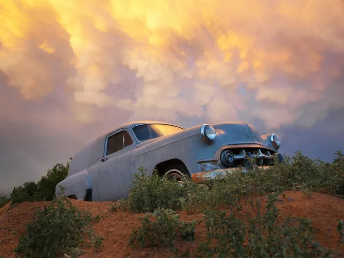 老爷车，古董，车辆，雪佛兰，余辉，日落