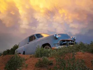 老爷车，古董，车辆，雪佛兰，余辉，日落