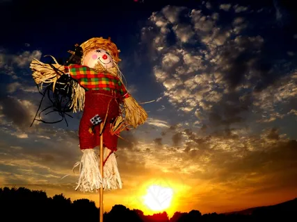 稻草人，东，云，天空，稻草，红色