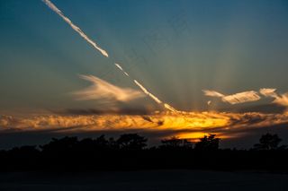 日落，云，太阳，晚上，天堂，树木，自然