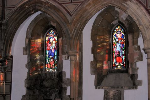 彩绘玻璃，教堂，窗口，反射，玻璃