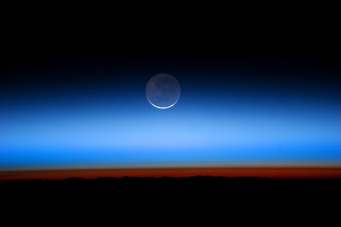 月夜,太空,月亮,海洋,天空,月亮在地平线上空
