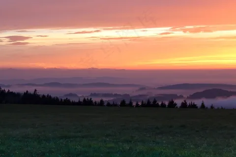 博登湖，雾，日落，山，秋季，高山