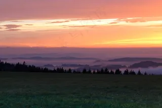 博登湖，雾，日落，山，秋季，高山