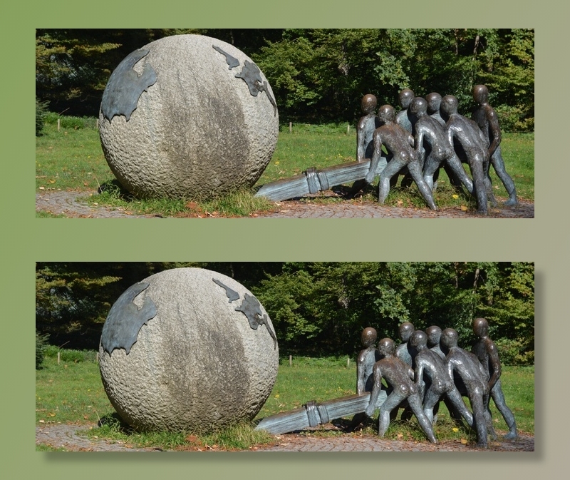 货币,雕像,陶罐,高尔夫球,羽毛球拍,地球仪和公园里的人的雕塑