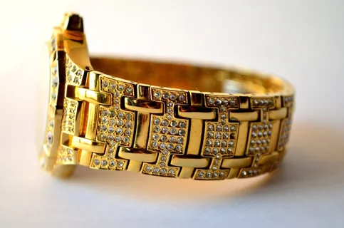 手表，手腕，乐队，金，珠宝，宝石，镶嵌