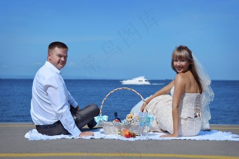 新郎，新娘，婚礼，海，自然，感情，爱情