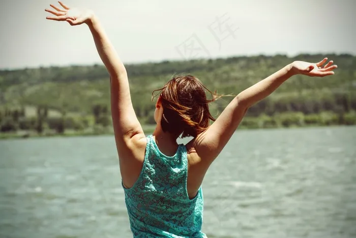 幸福，背面，女人，年轻，女孩，人