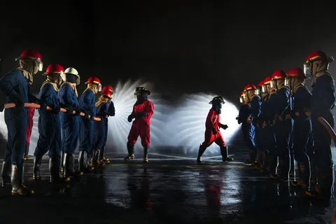 消防员,训练,现场,火,受控,夜间 消防员,训练,现场,火,受控,夜间