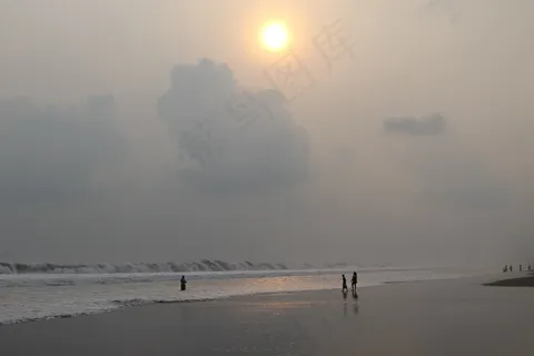 海滩，沙，海，日落，海洋，平静，安静