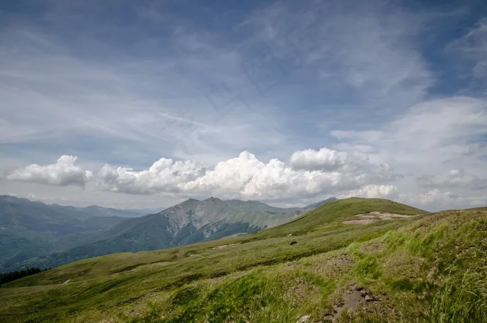 风景，山，天空，绿色，蓝色，夏天