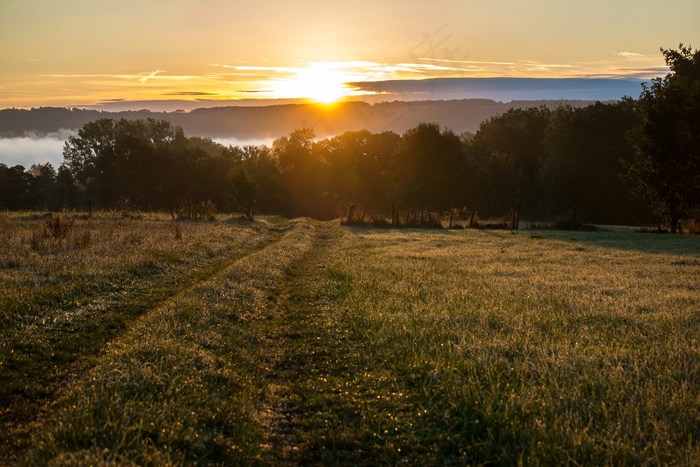 日出，雾，云团，太阳晒，离，阿默湖，巴伐利亚