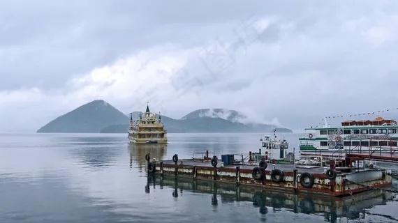 湖,洞爷湖,山,渡轮,雾,国家公园 湖,洞爷湖,山,渡轮,雾,国家公园
