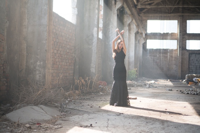 女人，模型，肖像，摄影，黑色礼服