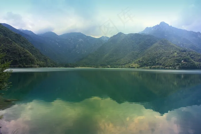水，镜像，山，湖泊，莱德罗，意大利，性质