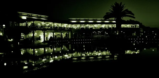 酒店，克里特岛，棕榈树，反射，晚上，游泳池