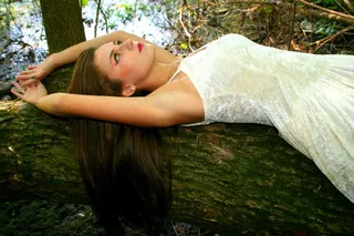 女孩，森林，秋季，肖像，连衣裙，白