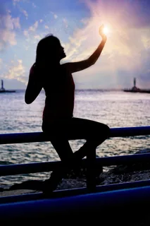 剪影,日落,女孩,海滩,黄昏 剪影,日落,女孩,海滩,黄昏