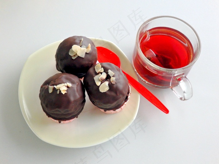 红茶，面包，杯，小吃，甜点，甜，巧克力