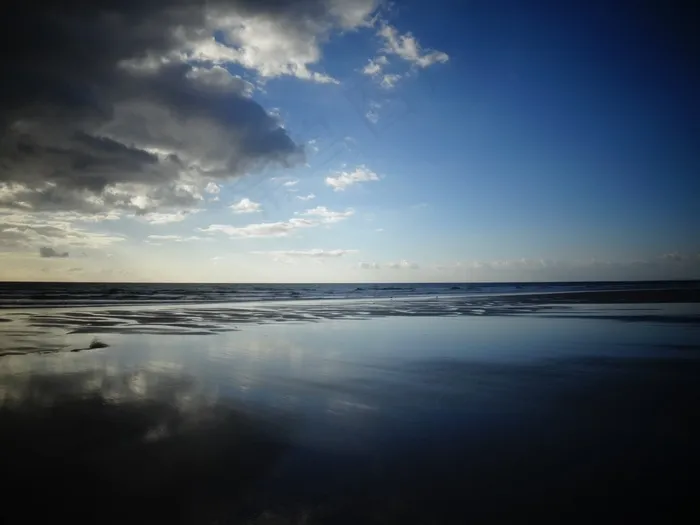 布列塔尼，海滩，沙，云，海，地平线，天气