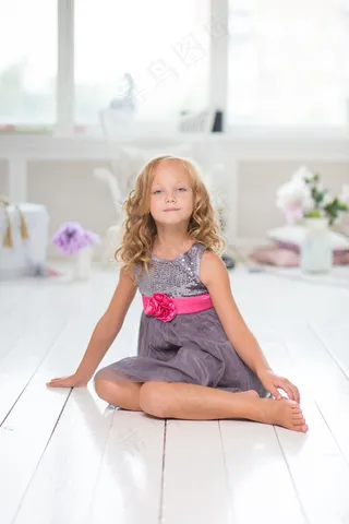 女孩，年轻，坐在，房间，白色，可爱，快乐，首页