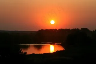 日落，太阳，云，天空，水，反射