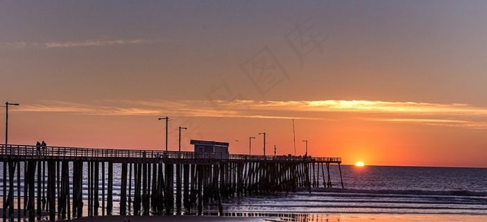 码头，海洋，海滩，大海，水，日落，天空，晚上