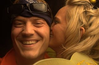 吻，一对，微笑，男子，女人，派对