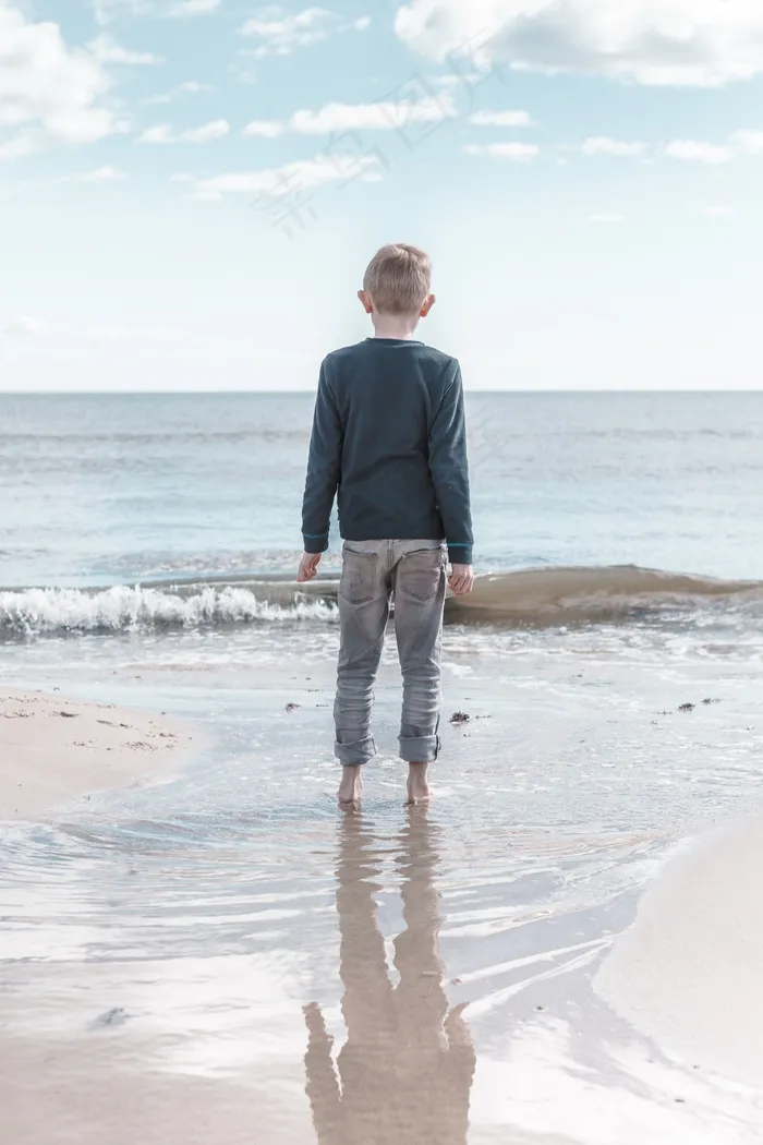 孩子，海滩，想想，时髦，儿童，男孩，假期