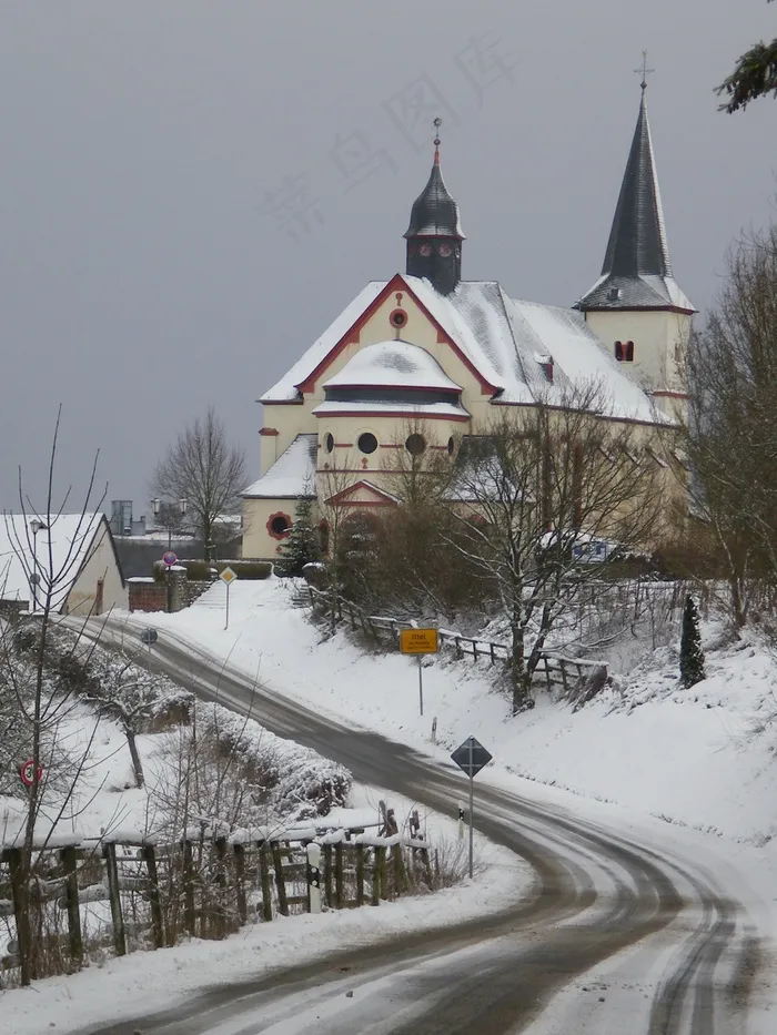 雪，浪漫，冬天，冷，冰，自然，教堂