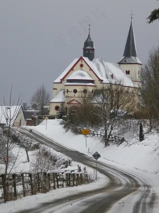 雪，浪漫，冬天，冷，冰，自然，教堂
