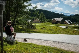 男孩，儿童，杰克，坐，休息，Alm，高山草甸