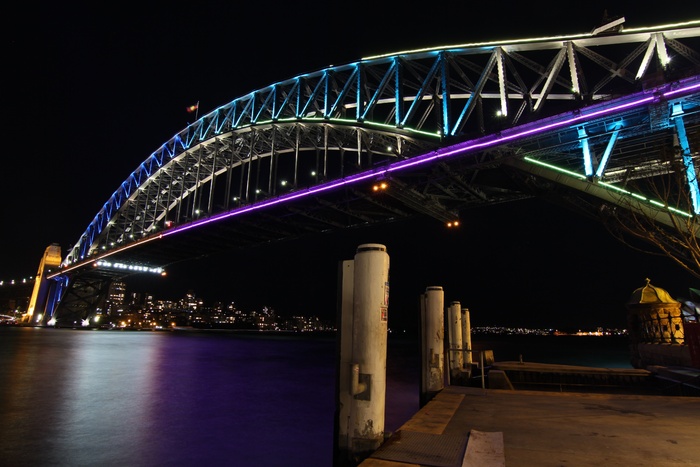 桥，夜，悉尼，环形码头，水，江，天空