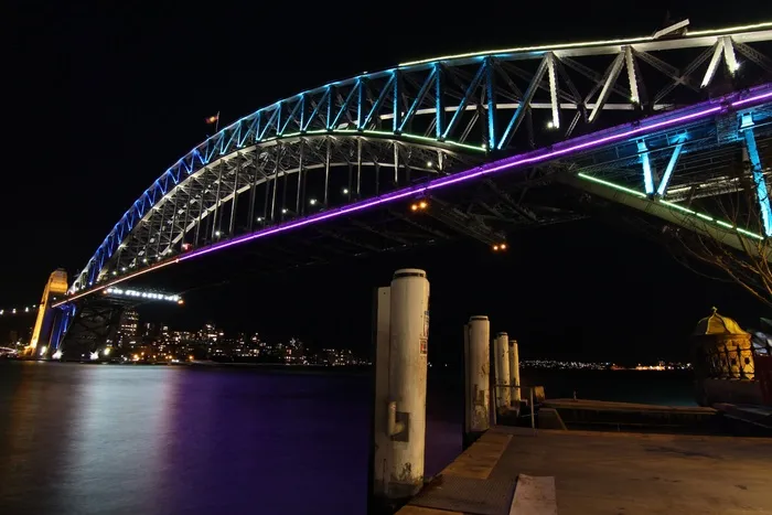 桥，夜，悉尼，环形码头，水，江，天空