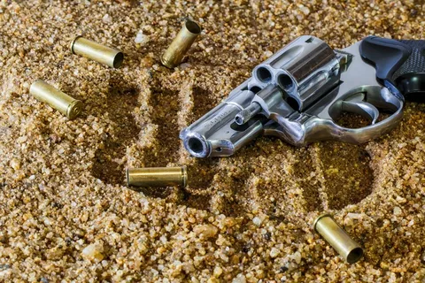 手枪,子弹壳,艾灸棒,螺丝,拉爆,左轮手枪与地面上的子弹